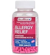 ValuMeds Allergy Medicine Antihistamine, Diphenhydramine HCl 25 mg, 600 Tablets | Compare to Bena...